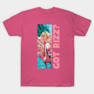 Got Rizz? Extra Fancy Handpainted Flamingo - Show Off Your Tropical Vibes and Flaunt Your Flamboyance T-Shirt